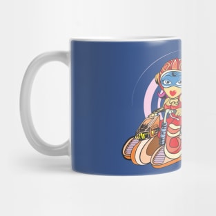 Girl riding A snow motorcycle Mug